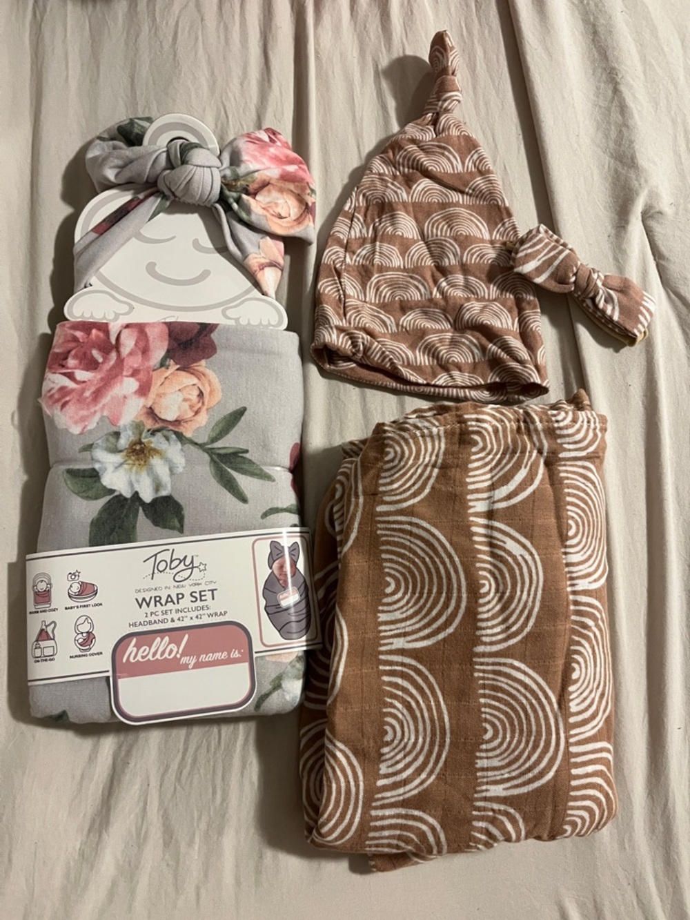 Floral Grey & Pink Kids Headband and Wrap Set
